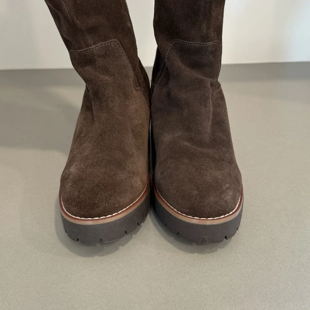 Blondo Deon Waterproof Boots Womens 9 Chocolate Brown Cow Suede Knee High Chunky
